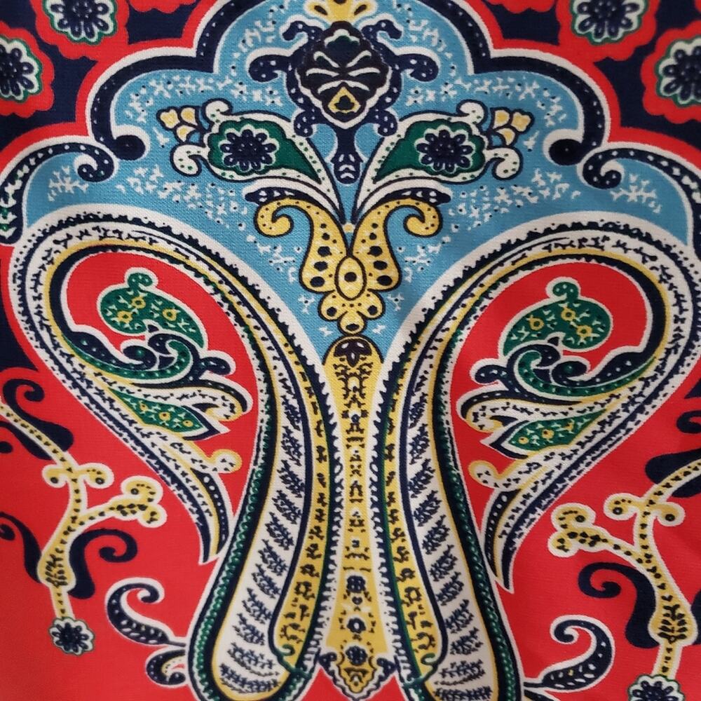 Split Neck 3/4 Sleeve Pullover Tangerine Paisley Tunic Top by Miami Medium - Picture 10 of 12